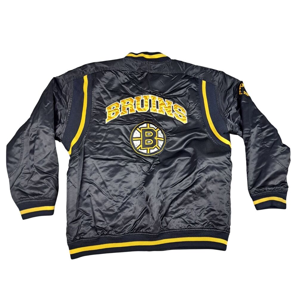 Vtg Boston Bruins G-III & Carl Banks Satin Bomber Jacket Mens L NHL Snap Up - Picture 2 of 16